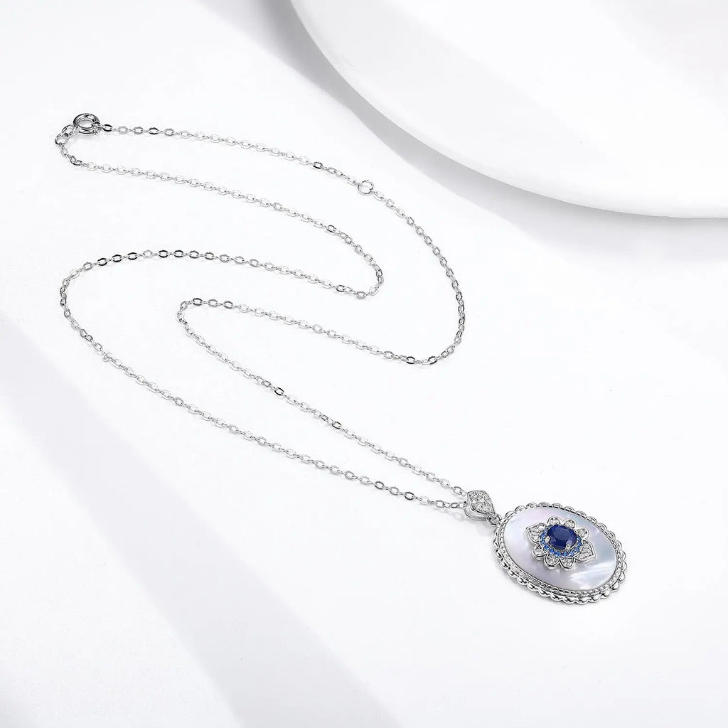 Sterling Silver Inlaid Light Luxury Natural Sapphire Pendant Necklace Smart Desion