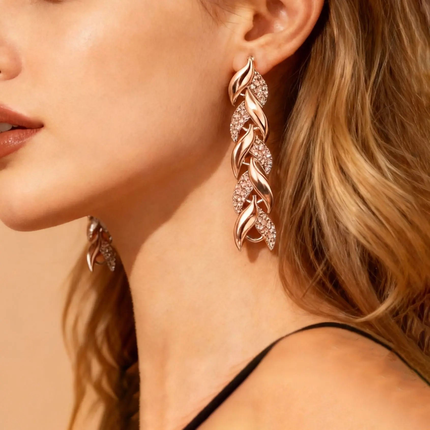 2PCS Glass Leaf Necklace Set Elegant Rhinestone Chain Necklace Bracelet For Women Fashion Luxury Jewelry Set Smart Desion