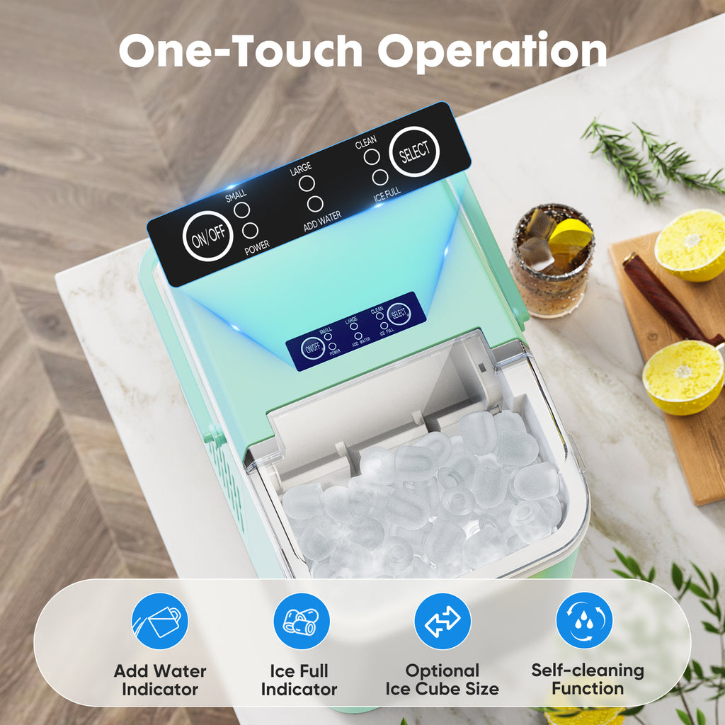 Portable Ice Maker – 9-Min Bullet Ice, 24 lbs/Day, Self-Cleaning, 2 Ice Sizes