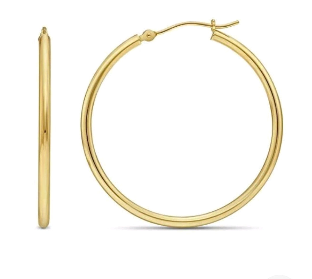 14K Gold Filled Hoop Earrings – Hypoallergenic, Polished Creole Style, All Sizes