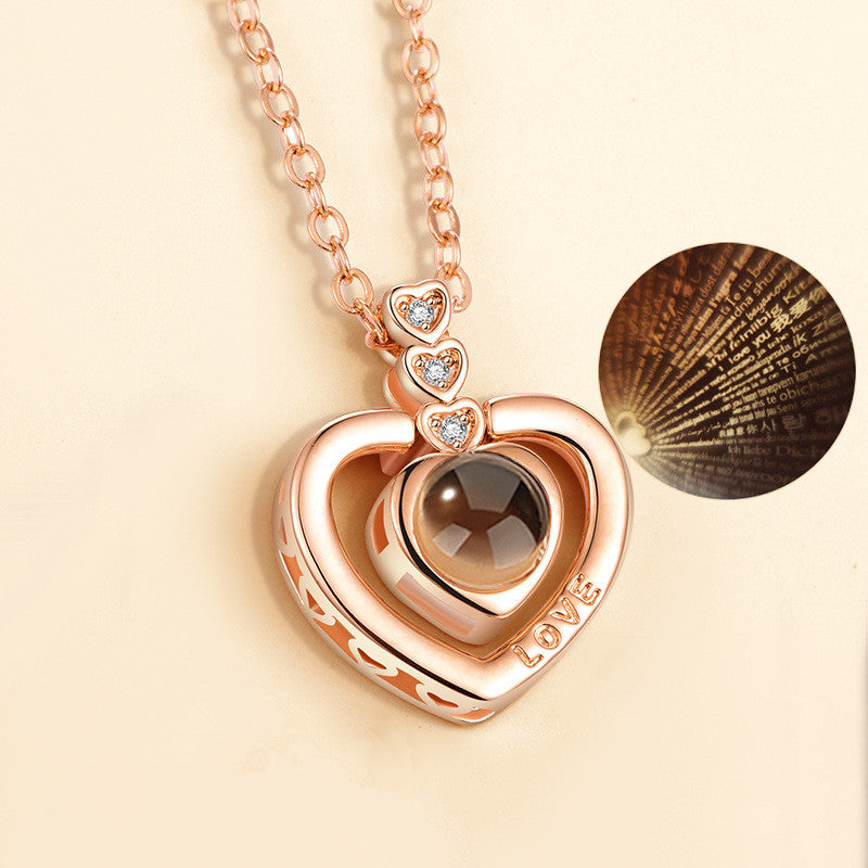 "I Love You" 100 Languages Projection Necklace – Gold Plated Copper, Memory Gift
