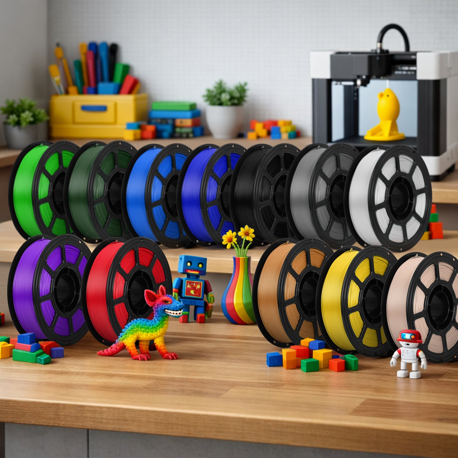 PLA 3D Printer Filament 12-Color Pack – 1.75mm, 15.6kg, FDM Compatible