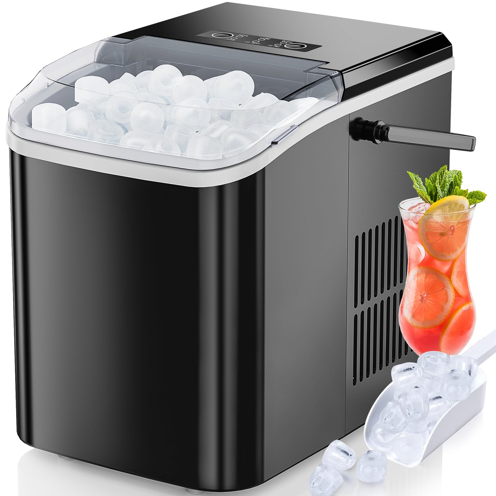 Portable Ice Maker – 9-Min Bullet Ice, 24 lbs/Day, Self-Cleaning, 2 Ice Sizes