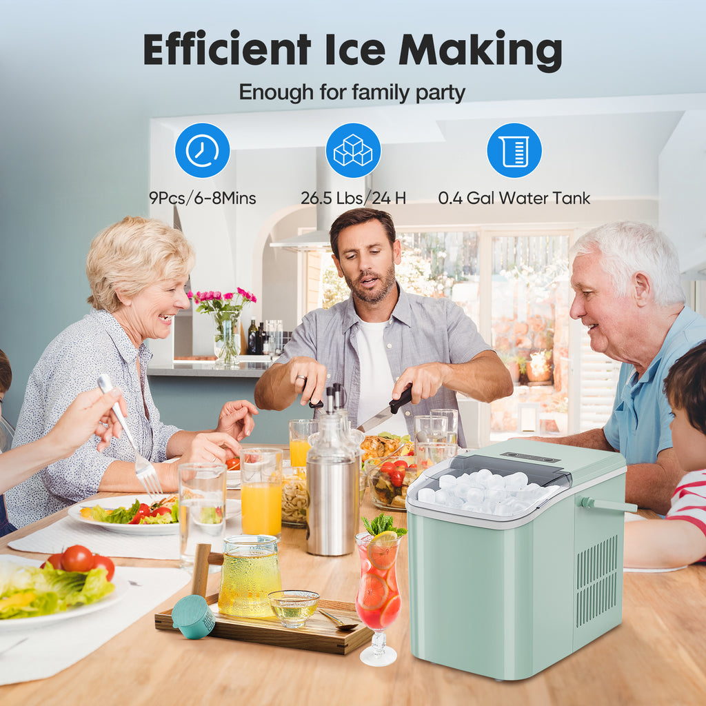Portable Ice Maker – 9-Min Bullet Ice, 24 lbs/Day, Self-Cleaning, 2 Ice Sizes