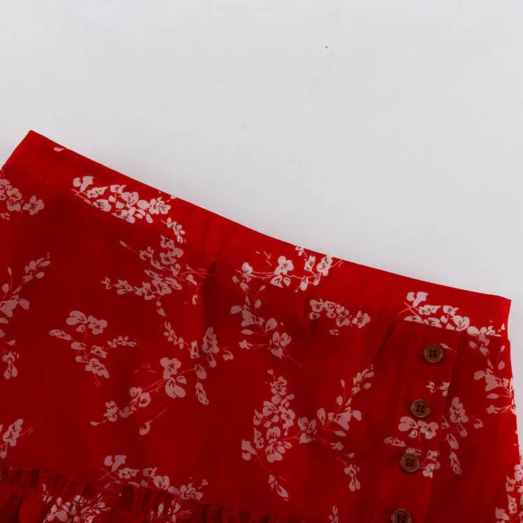 Round Neck Long-sleeved Cropped Top And Printed Skirt Two-piece Set Smart Desion