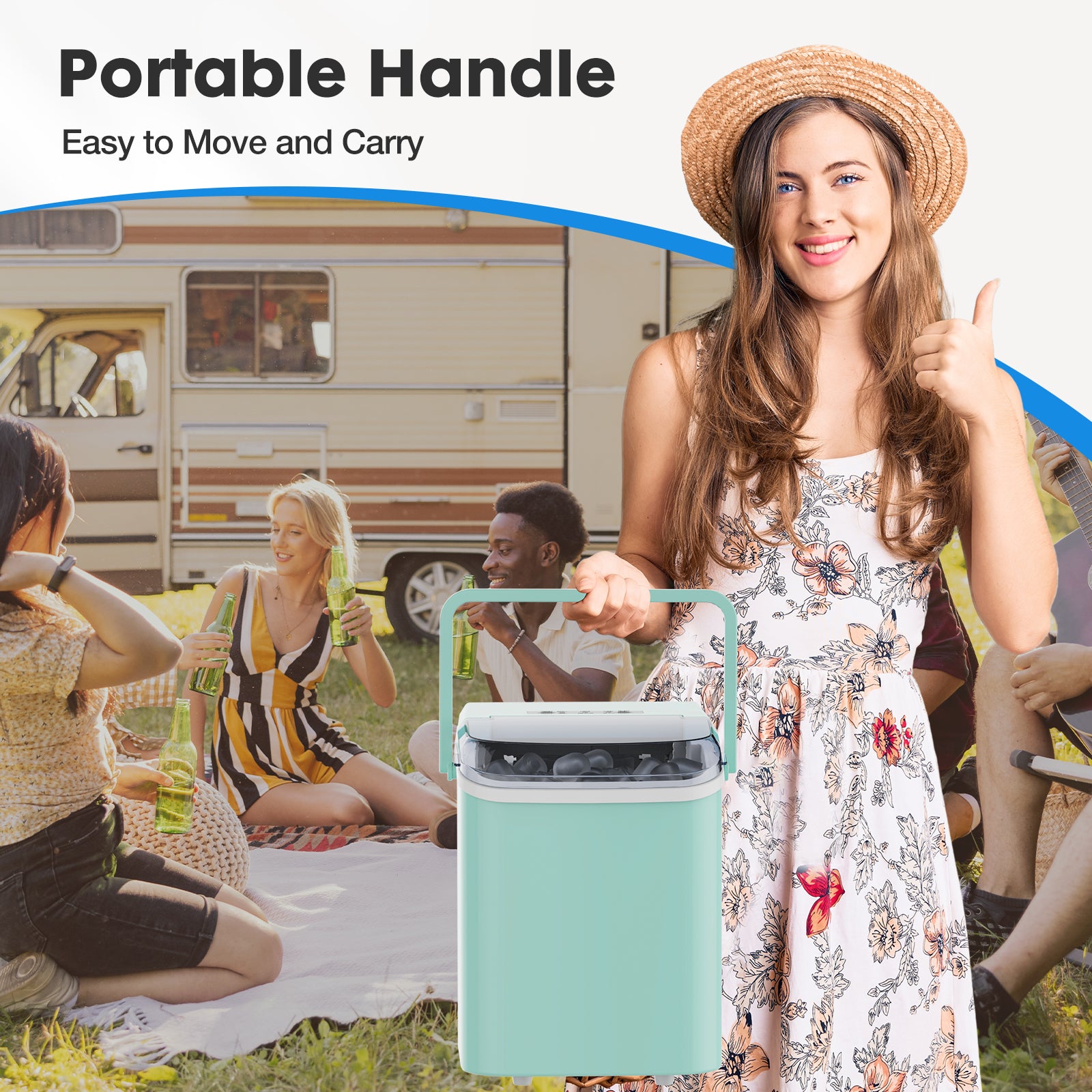 Portable Ice Maker – 9-Min Bullet Ice, 24 lbs/Day, Self-Cleaning, 2 Ice Sizes