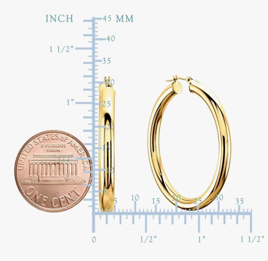 14K Gold Filled Hoop Earrings – Hypoallergenic, Polished Creole Style, All Sizes