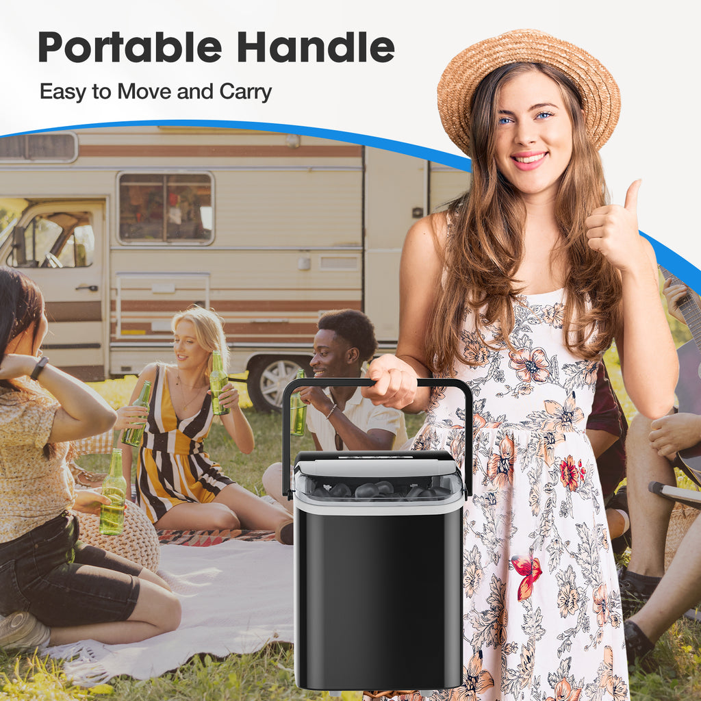 Portable Ice Maker – 9-Min Bullet Ice, 24 lbs/Day, Self-Cleaning, 2 Ice Sizes