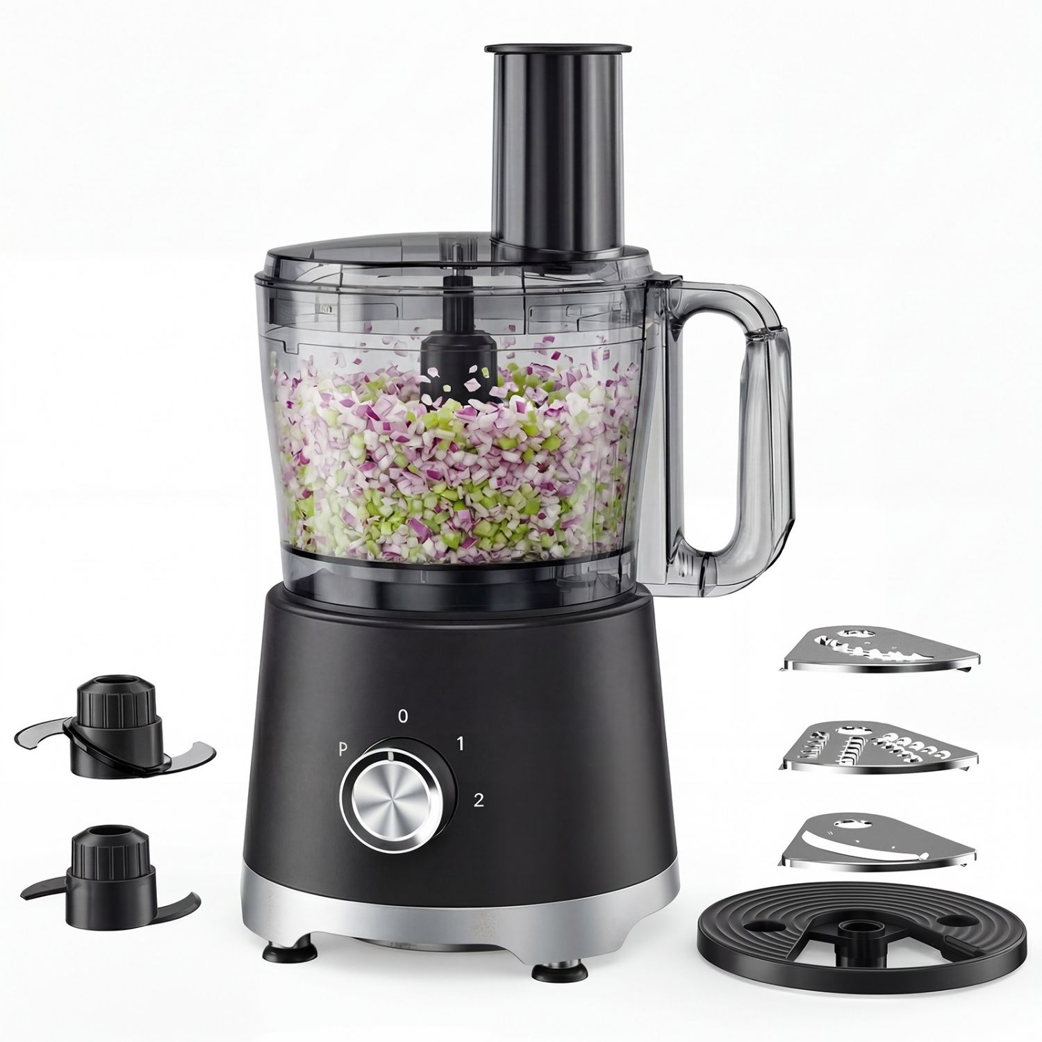 Food Processor 10.5 Cup – 5 Blades, 3 Modes, Dishwasher Safe, Stainless Steel