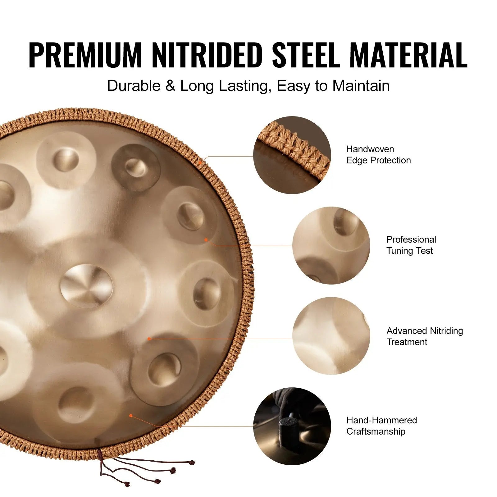 Handpan Drum 22 In 10 Notes D Minor Hand Drum Instrument With Mallet Smart Desion