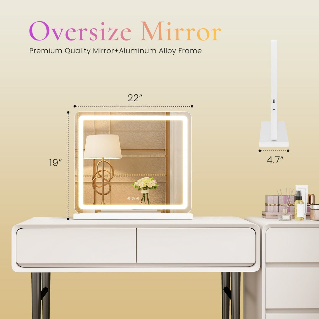 LED Vanity Mirror With Lights – Dimmable, 3 Color Modes, Touch Control, USB Port