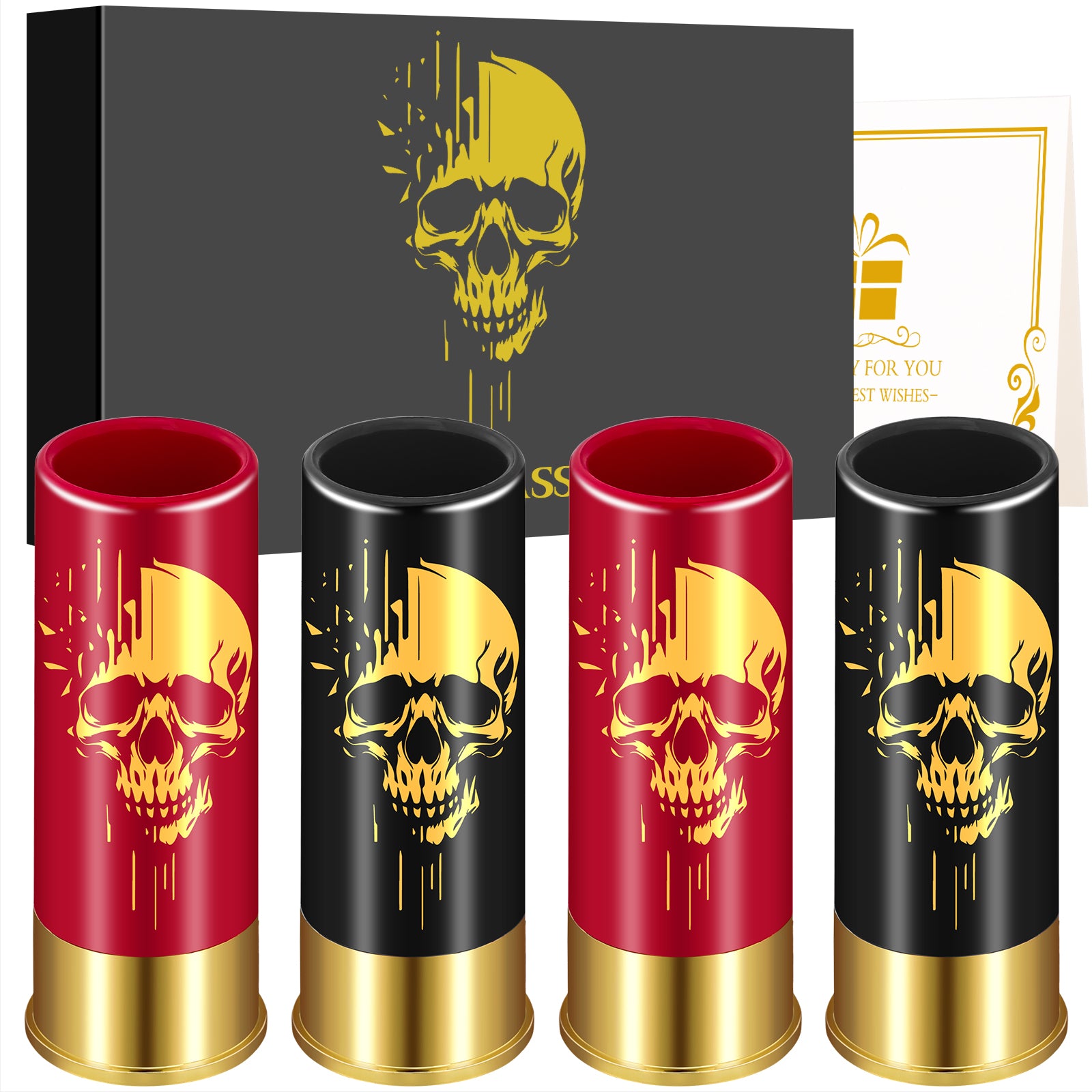 Skull Shot Glasses Set of 4 – 1.5oz Reusable Plastic Bullet Cups for Parties & Bars
