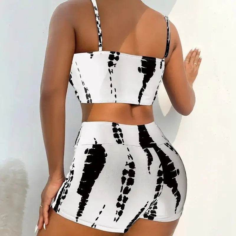 Tight-fitting High-waisted Bikini Two-piece Boxer-style Modest Swimwear Smart Desion