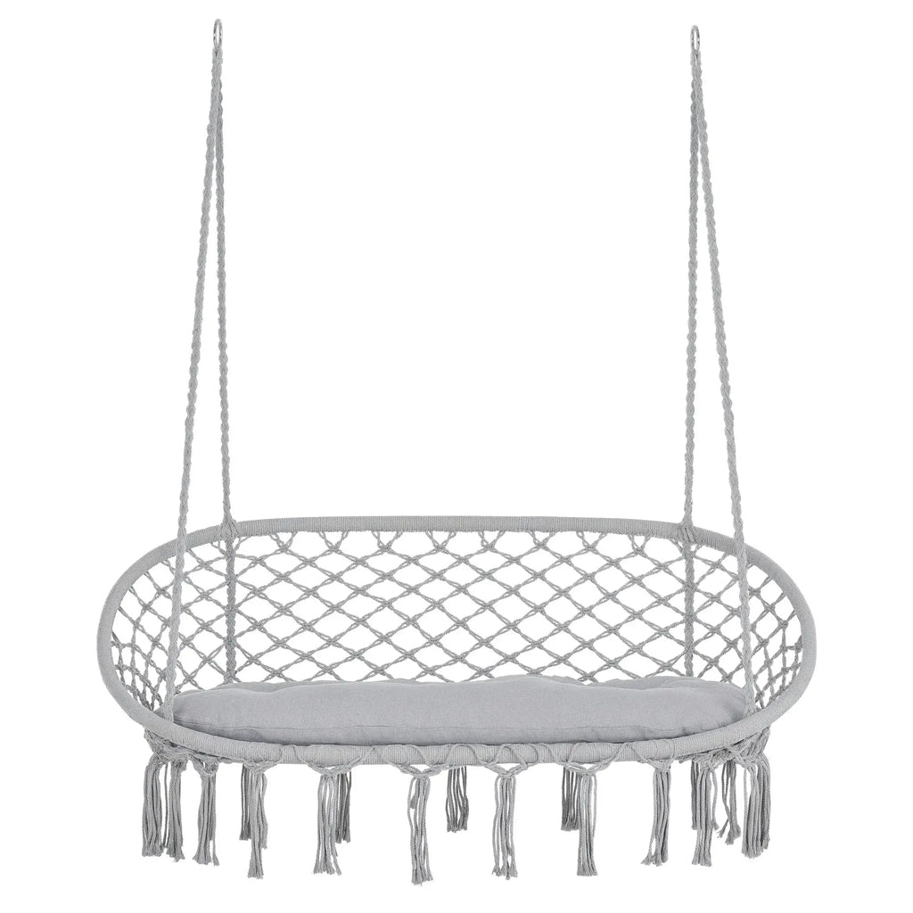 2-Person Hammock Chair Macrame Swing with Soft Cushion, Hanging Cotton Rope Chair for Indoor Outdoor Home Patio Backyard, Light Gray Smart Desion