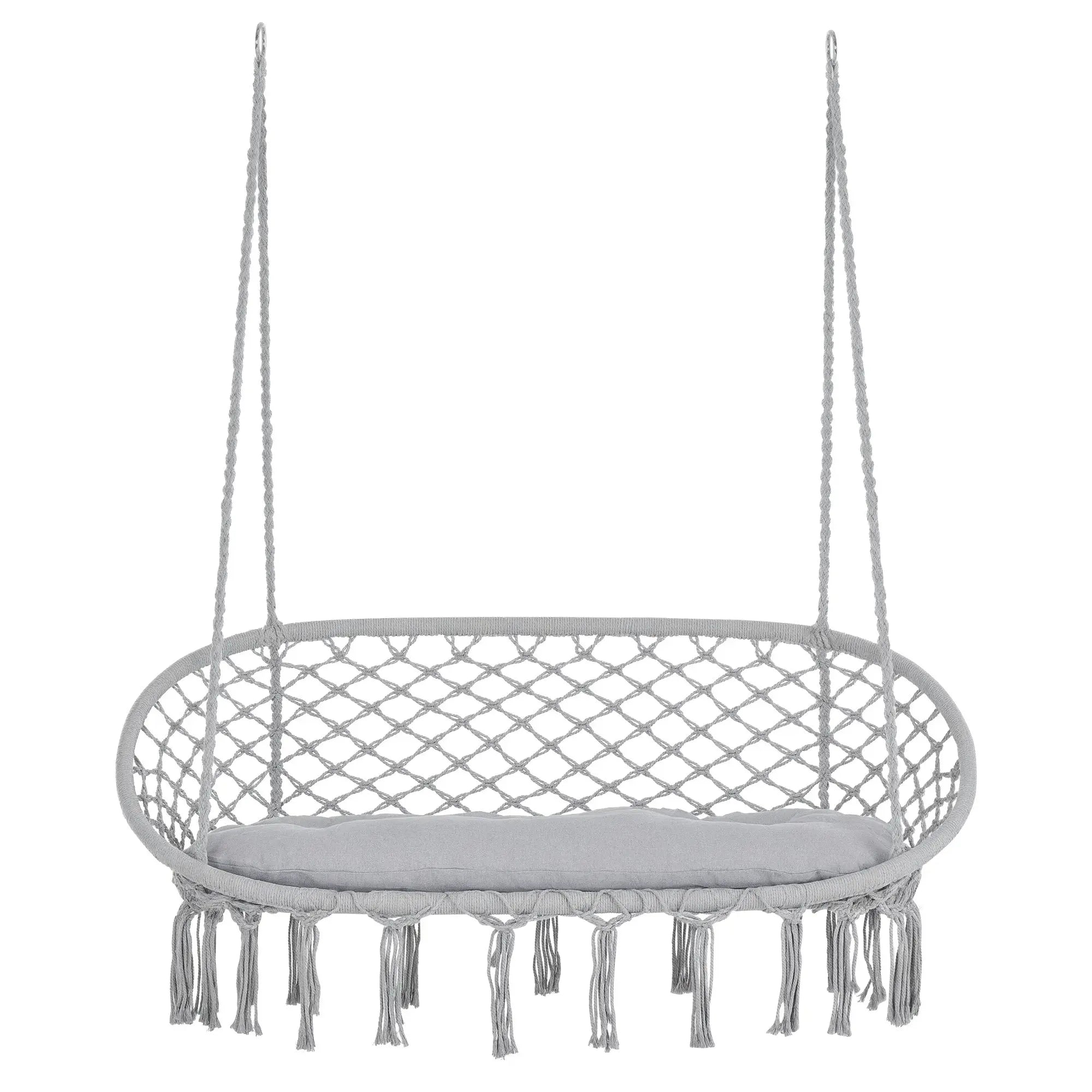 2-Person Hammock Chair Macrame Swing with Soft Cushion, Hanging Cotton Rope Chair for Indoor Outdoor Home Patio Backyard, Light Gray Smart Desion