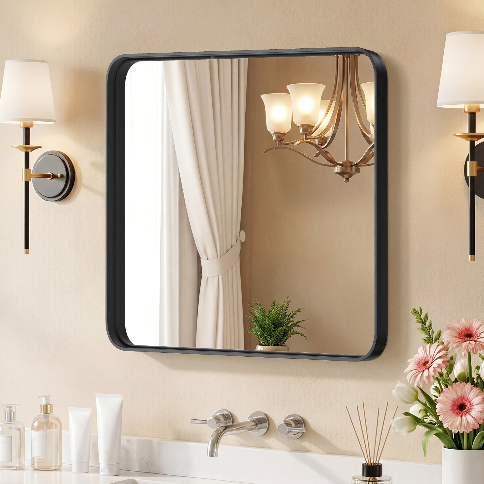 Rectangular Wall Mirror – Metal Frame, HD Fog-Free, Waterproof, 4 Sizes, 3 Colors