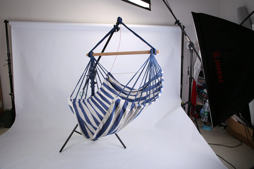 1Pc Hammock Hanging Chair Canvas Porch Patio Swing Seat Portable Camping Rope Seat Wooden Stick Hammock Chair With 2 Pillows 265LBS Load-bearing Smart Desion