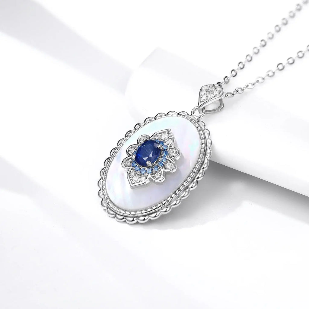 Sterling Silver Inlaid Light Luxury Natural Sapphire Pendant Necklace Smart Desion