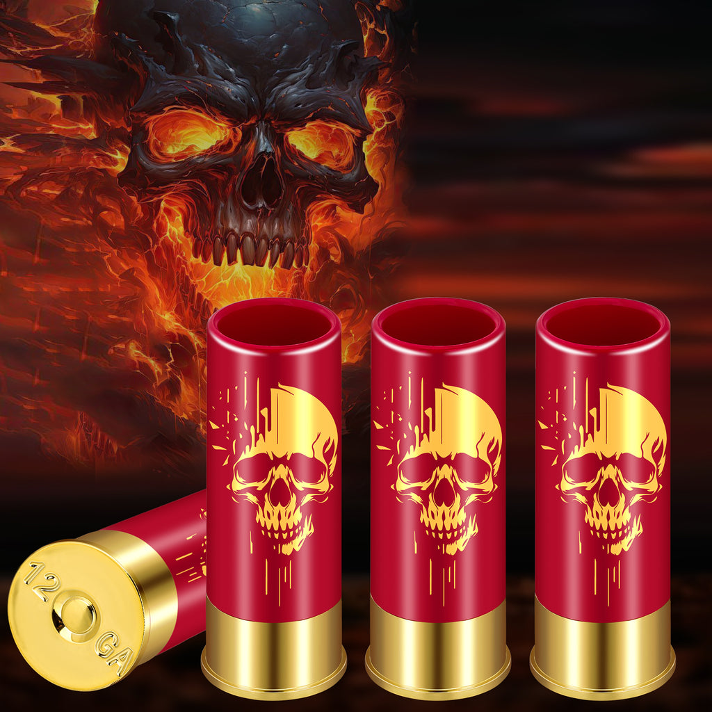 Skull Shot Glasses Set of 4 – 1.5oz Reusable Plastic Bullet Cups for Parties & Bars