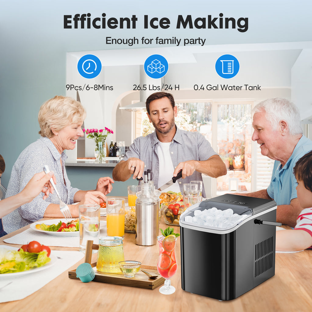 Portable Ice Maker – 9-Min Bullet Ice, 24 lbs/Day, Self-Cleaning, 2 Ice Sizes