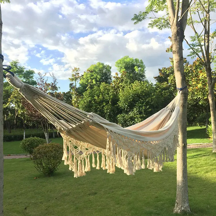 Hammock Outdoor Nordic Bohemian Tassel Double Hammock Outdoor Indoor Smart Desion