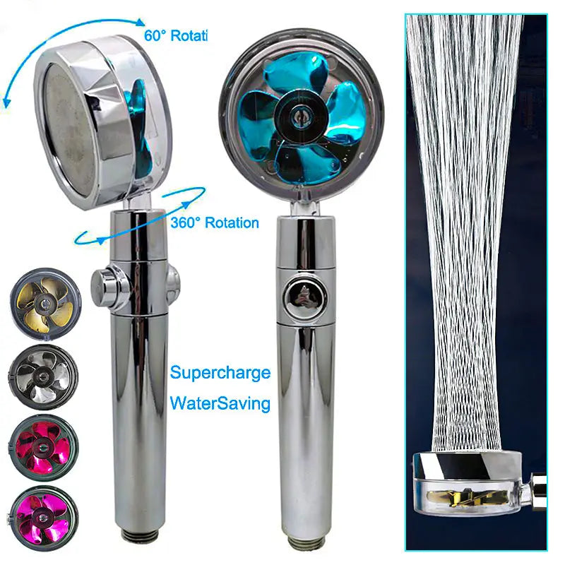 Shower Head Water Saving Flow 360 Degrees Rotating With Small Fan ABS Rain High Pressure Spray Nozzle Bathroom Accessories Smart Desion