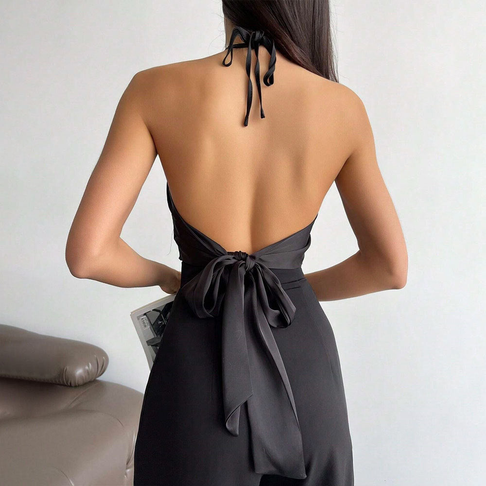 Backless Halter Neck Tank Top – Lace-Up, Slim Fit, Open Back, Women's Summer Top