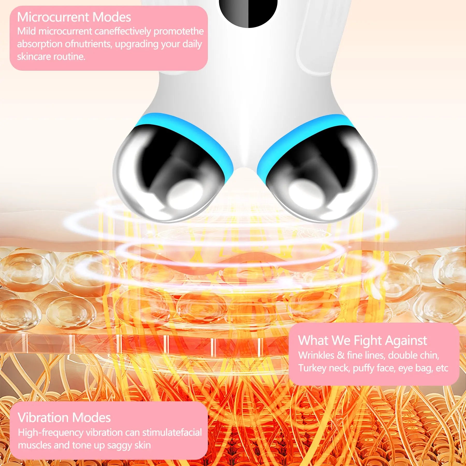 Anti Aging And Wrinkles Microcurrent Facial Device, Boost Skin Care Products Absorption - White Smart Desion