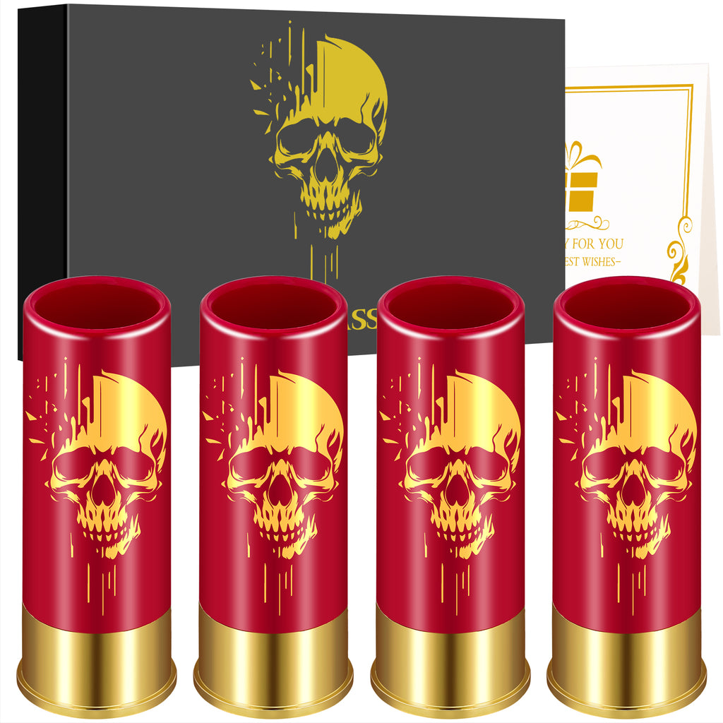 Skull Shot Glasses Set of 4 – 1.5oz Reusable Plastic Bullet Cups for Parties & Bars