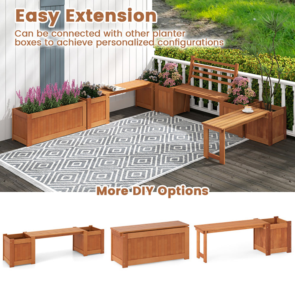 Outdoor Wooden Bench with Planter Boxes – 2-in-1 Hardwood Garden Bench, 330 lb Capacity