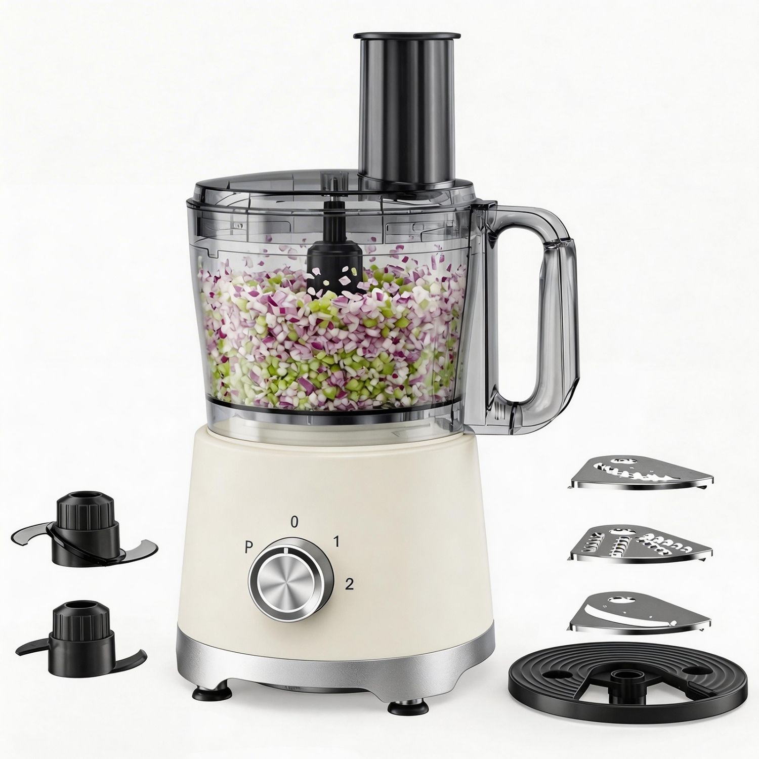 Food Processor 10.5 Cup – 5 Blades, 3 Modes, Dishwasher Safe, Stainless Steel