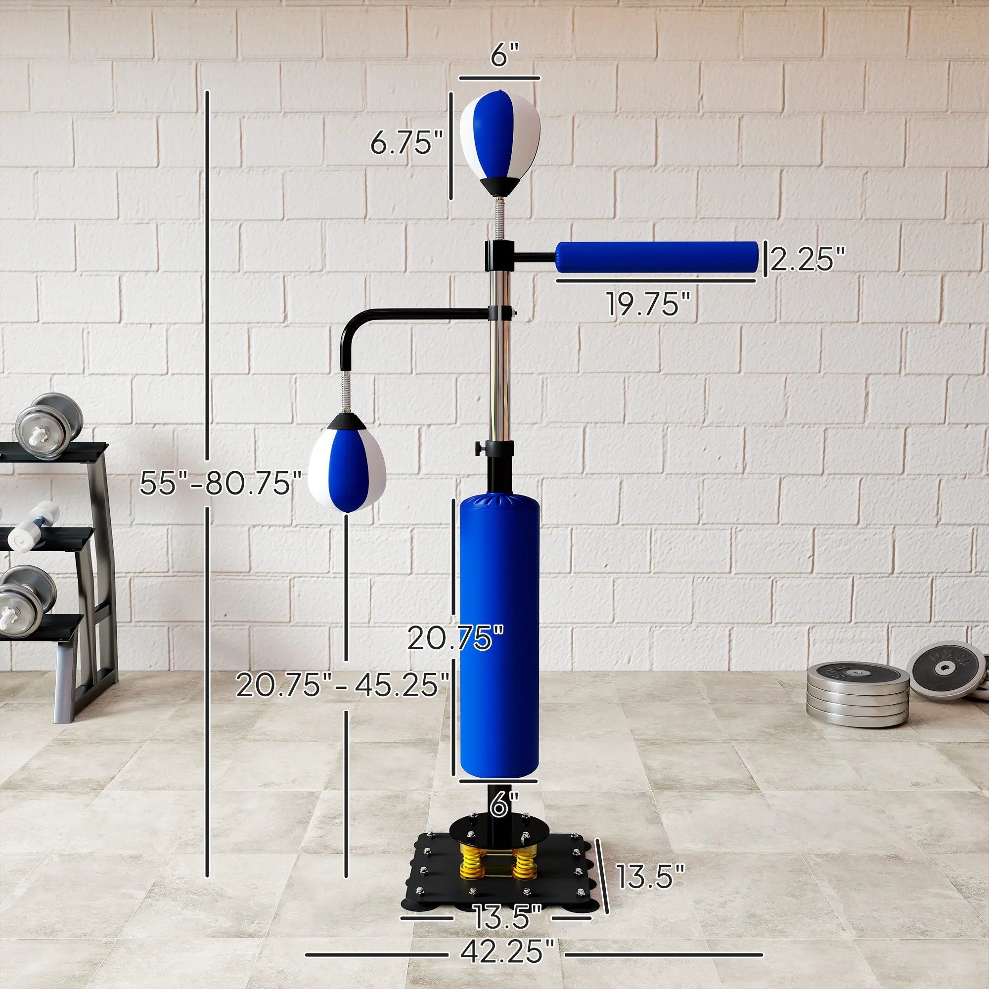 4.6'-6.7' Speed Bag Boxing Bag Stand, Reflex Bag Boxing Training Equipment, Speed Punching Bag, Blue Smart Desion