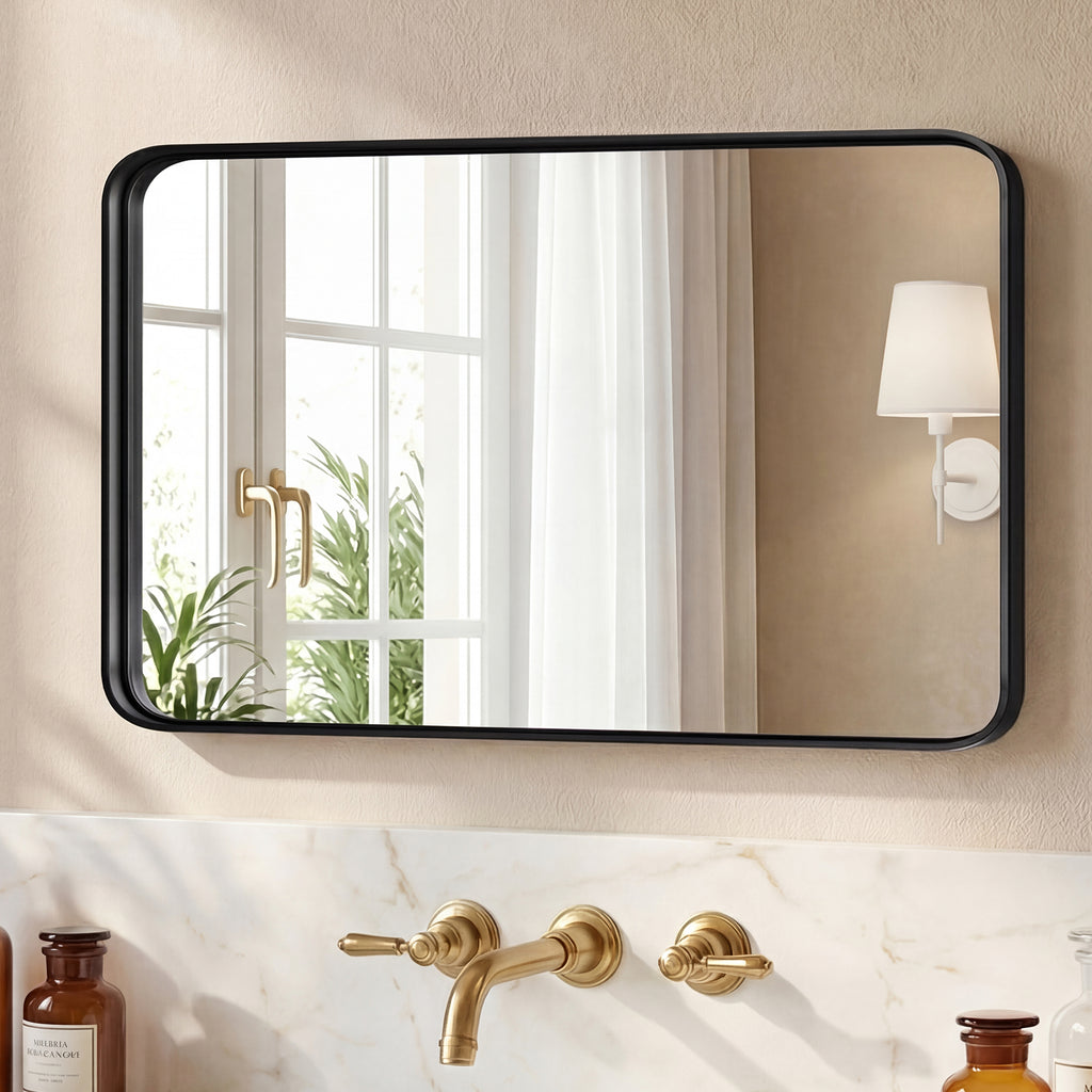 Rectangular Wall Mirror – Metal Frame, HD Fog-Free, Waterproof, 4 Sizes, 3 Colors