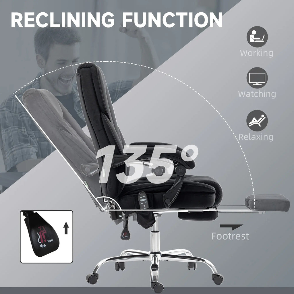 Massage Office Chair, Heated Reclining Computer Chair With Adjustable Height And Footrest, Black Smart Desion
