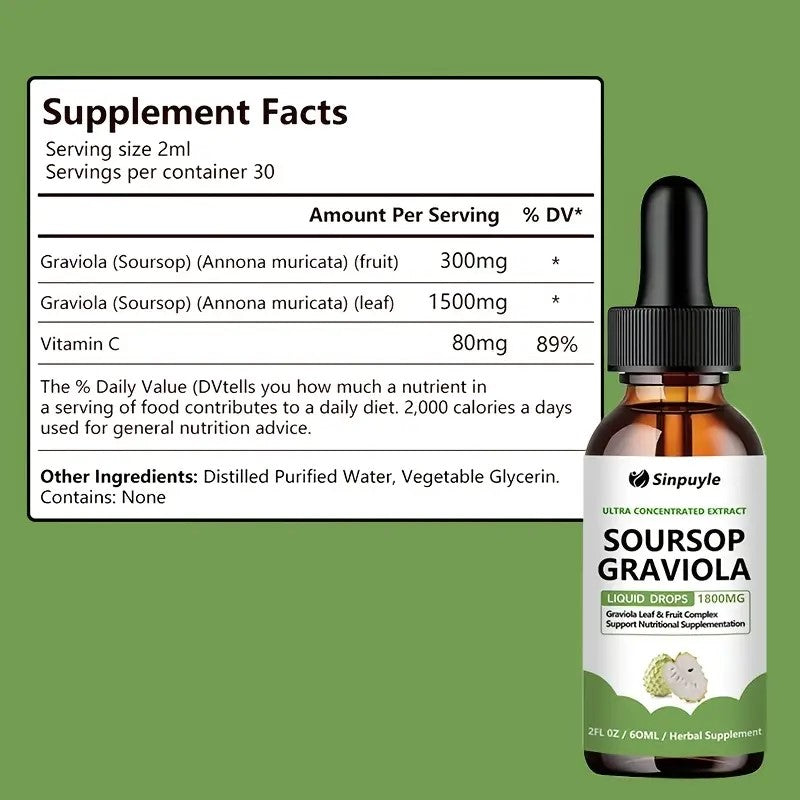 Soursop Graviola 1800mg Liquid Drops – Ultra Concentrated Immune Support, 60ml