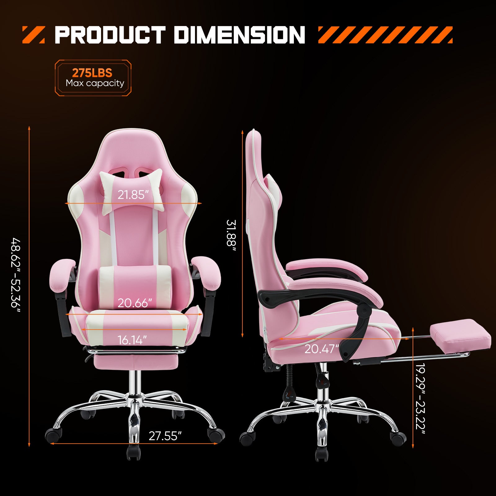 Gaming Chair & Desk Set – Ergonomic, 275 lb Capacity, Reclining, Height Adjustable