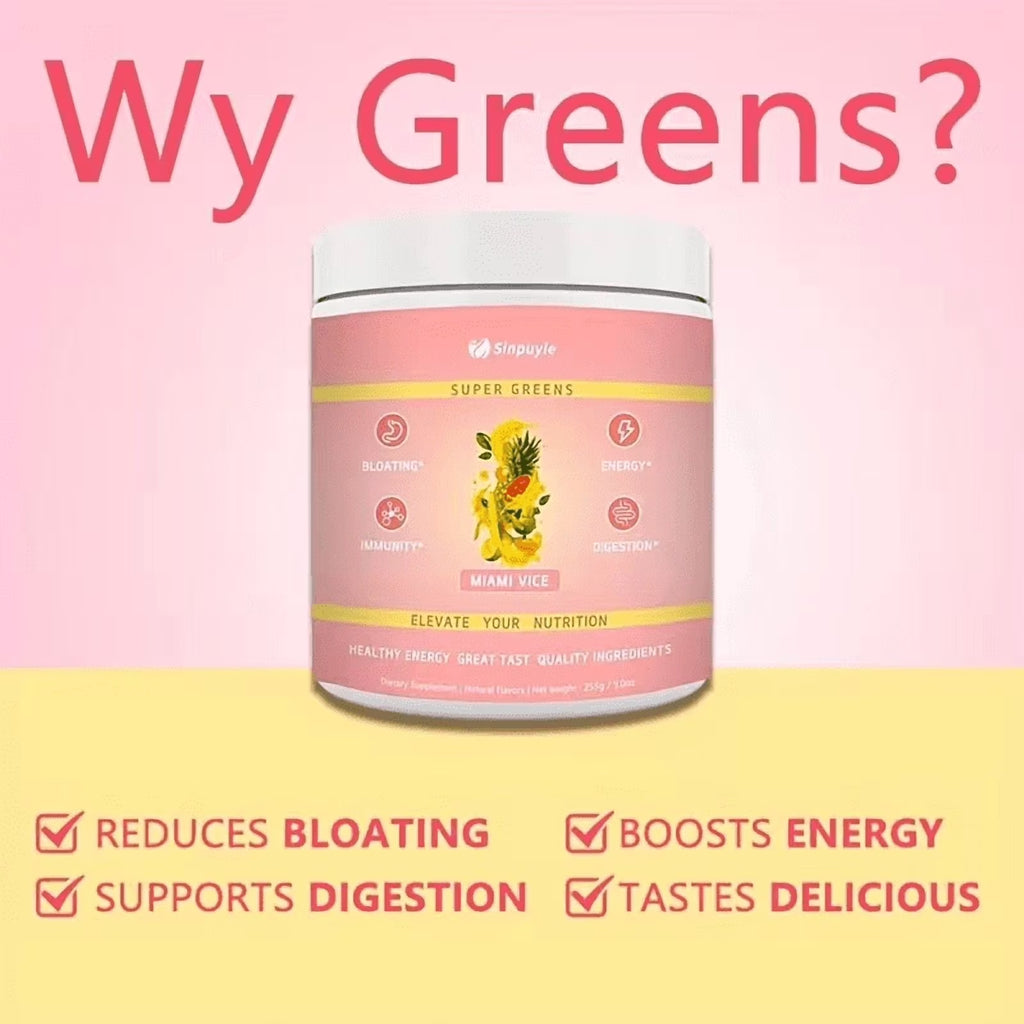 Super Greens Powder – Miami Vice Flavor, 255g, Energy, Digestion & Immunity Support