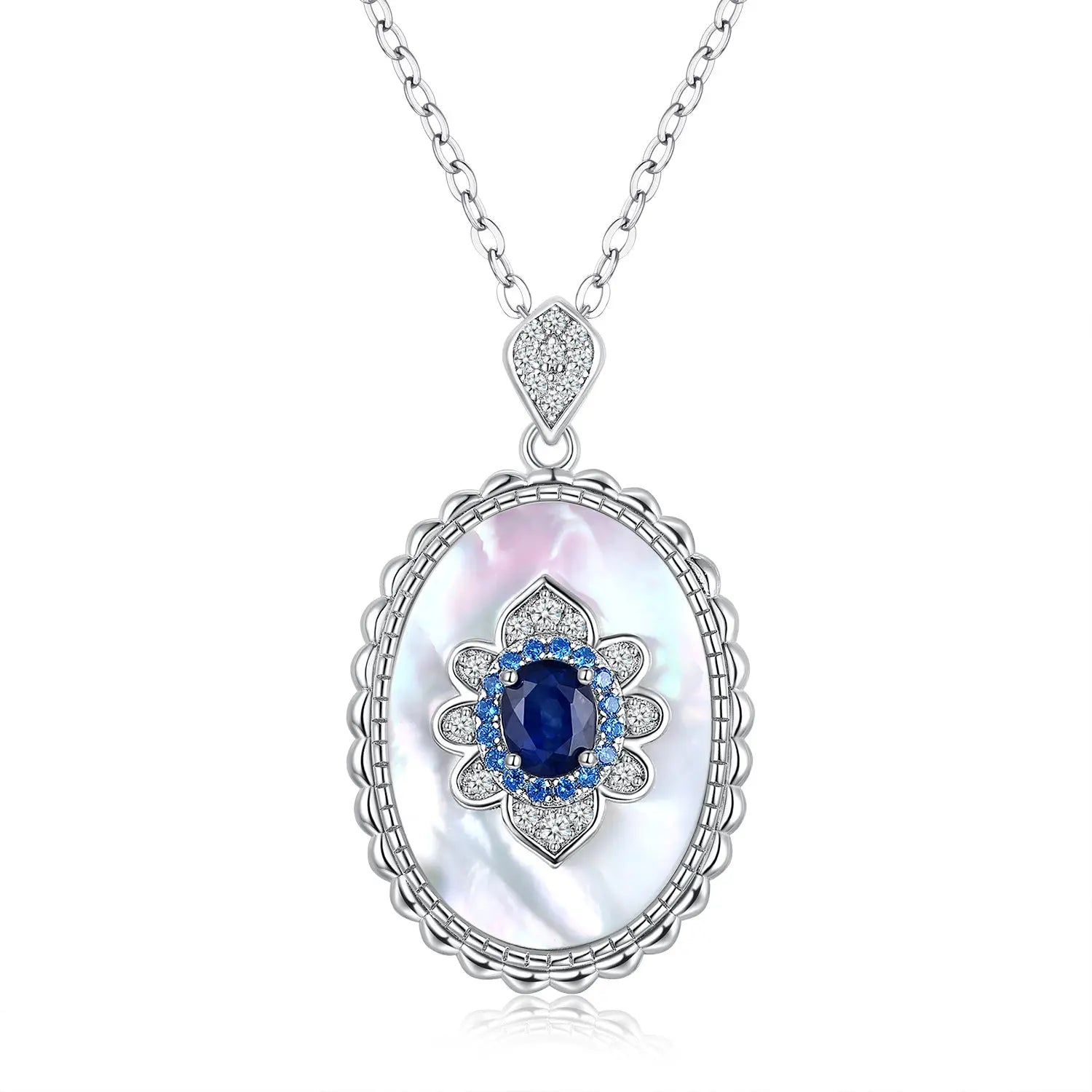 Sterling Silver Inlaid Light Luxury Natural Sapphire Pendant Necklace Smart Desion