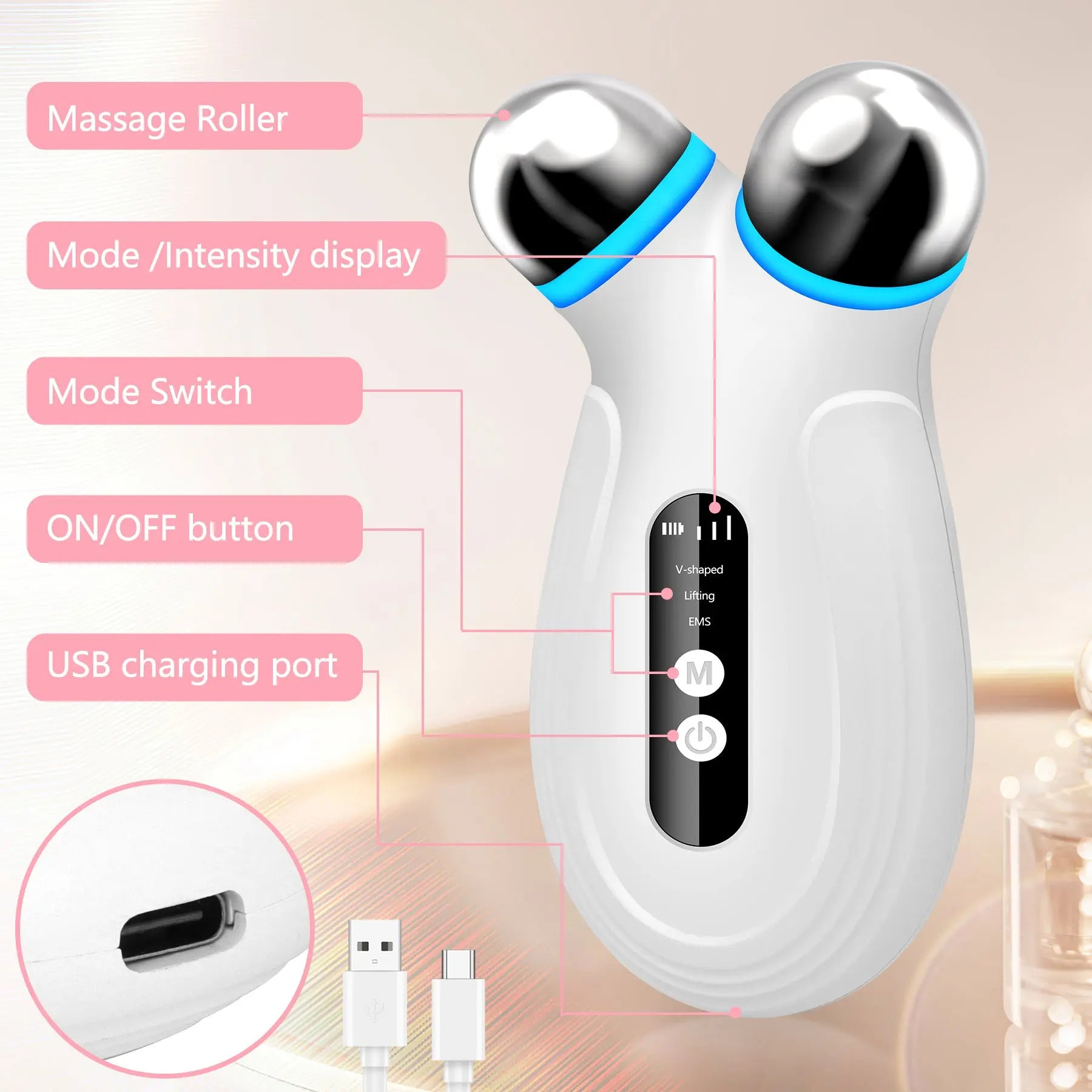 Anti Aging And Wrinkles Microcurrent Facial Device, Boost Skin Care Products Absorption - White Smart Desion