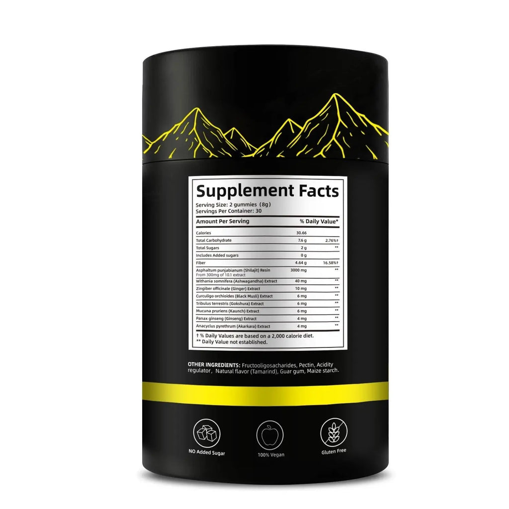 Pure Himalayan Shilajit Gummies  With Ashwagandha, Gokshura & Other Herbs No Added Sugar 60 Chewables Edible Supplement Smart Desion