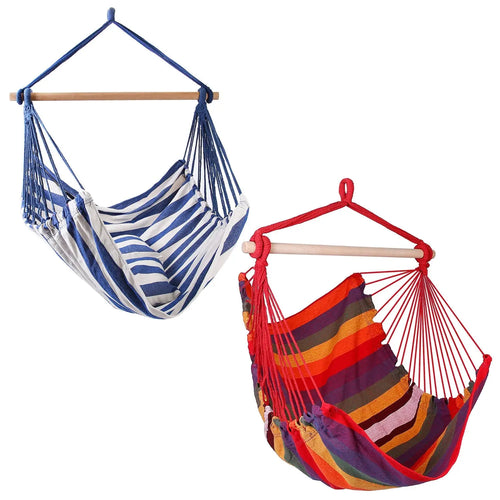 1Pc Hammock Hanging Chair Canvas Porch Patio Swing Seat Portable Camping Rope Seat Wooden Stick Hammock Chair With 2 Pillows 265LBS Load-bearing Smart Desion