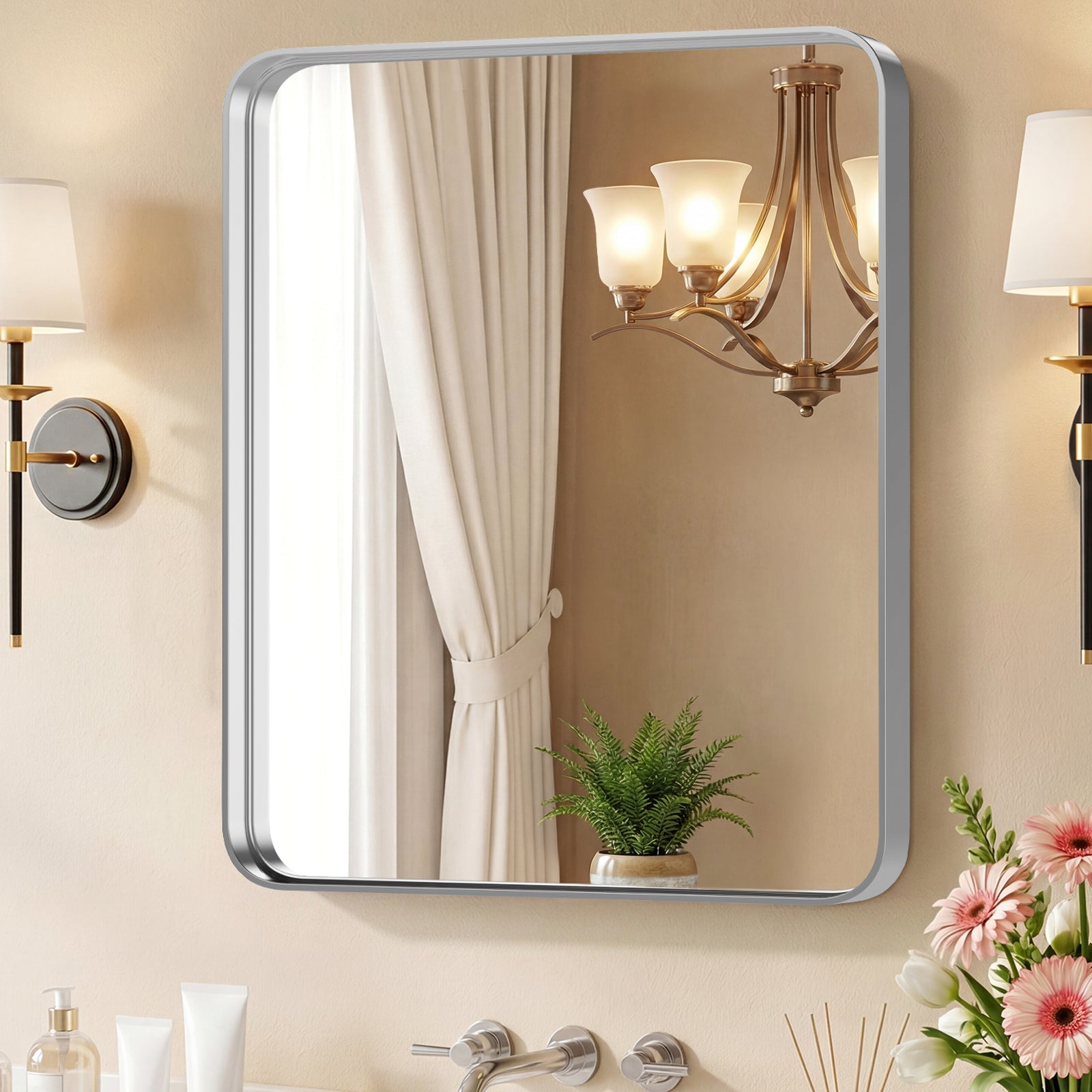 Rectangular Wall Mirror – Metal Frame, HD Fog-Free, Waterproof, 4 Sizes, 3 Colors