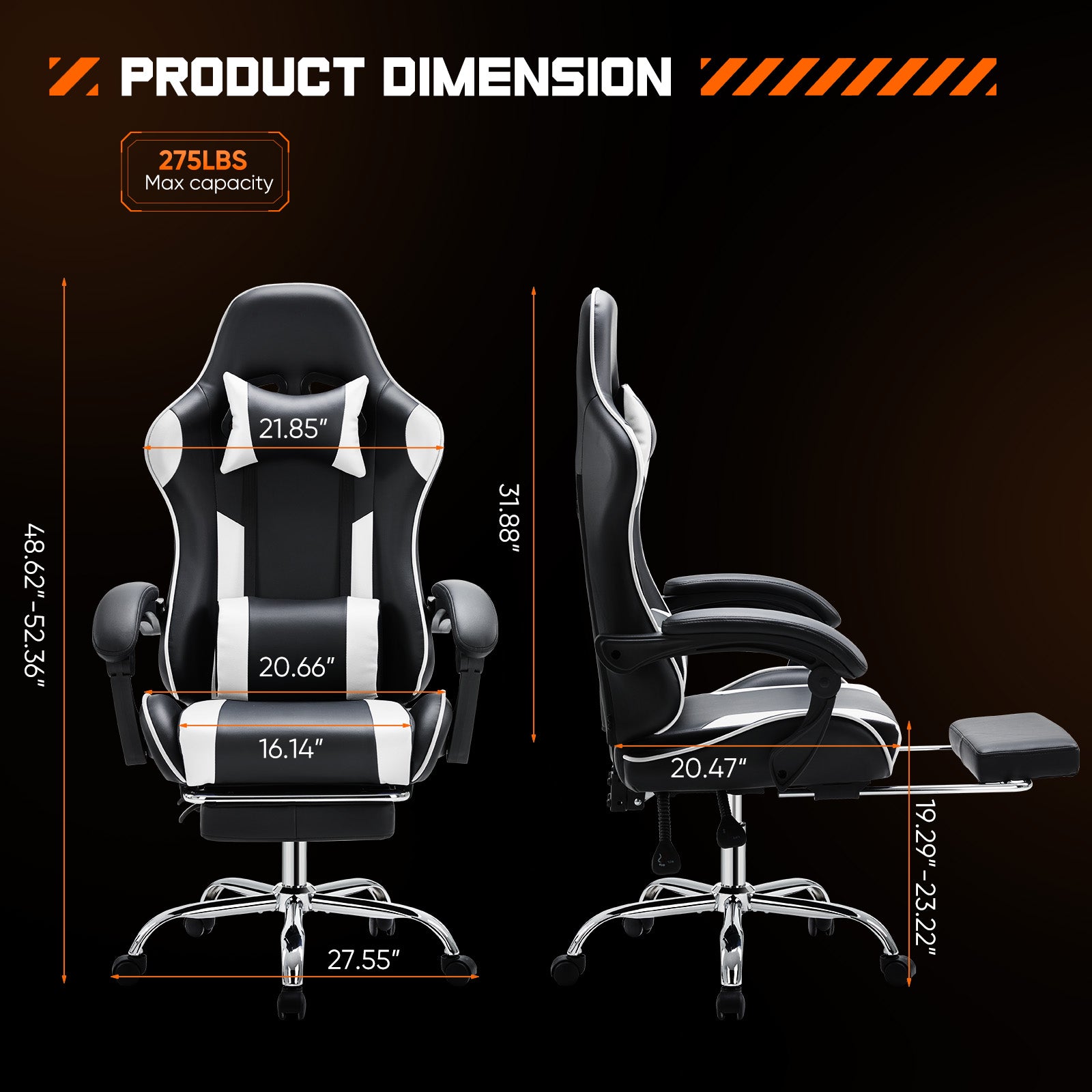 Gaming Chair & Desk Set – Ergonomic, 275 lb Capacity, Reclining, Height Adjustable