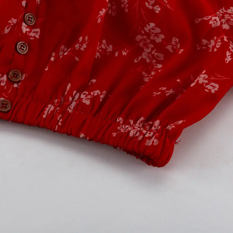 Round Neck Long-sleeved Cropped Top And Printed Skirt Two-piece Set Smart Desion