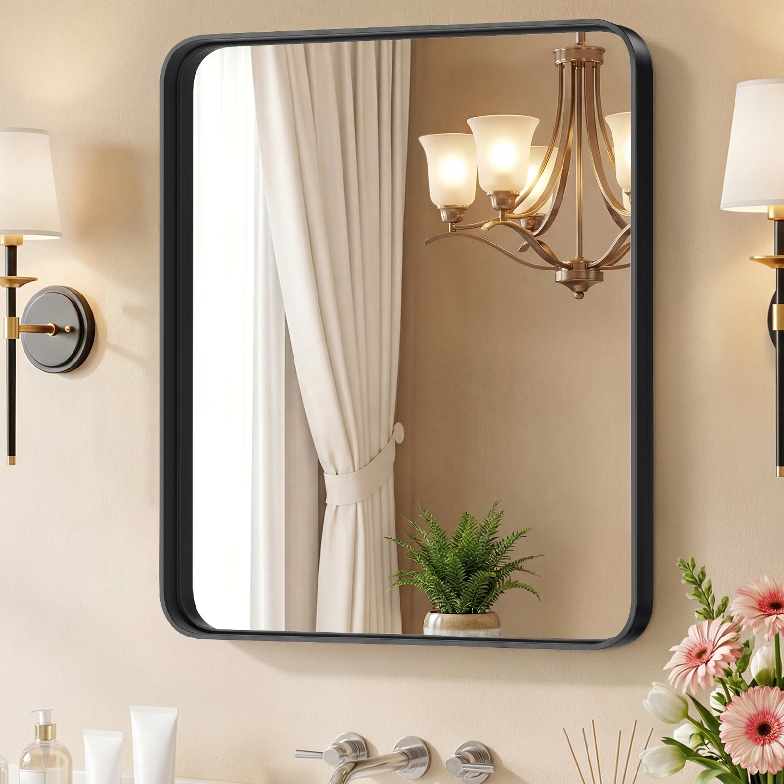 Rectangular Wall Mirror – Metal Frame, HD Fog-Free, Waterproof, 4 Sizes, 3 Colors