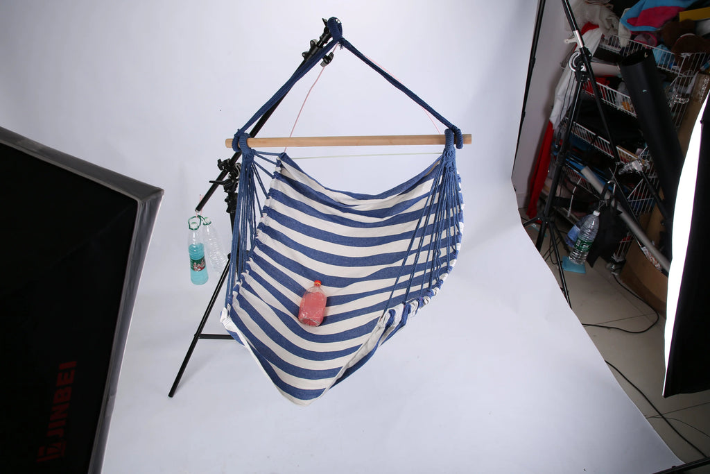 1Pc Hammock Hanging Chair Canvas Porch Patio Swing Seat Portable Camping Rope Seat Wooden Stick Hammock Chair With 2 Pillows 265LBS Load-bearing Smart Desion