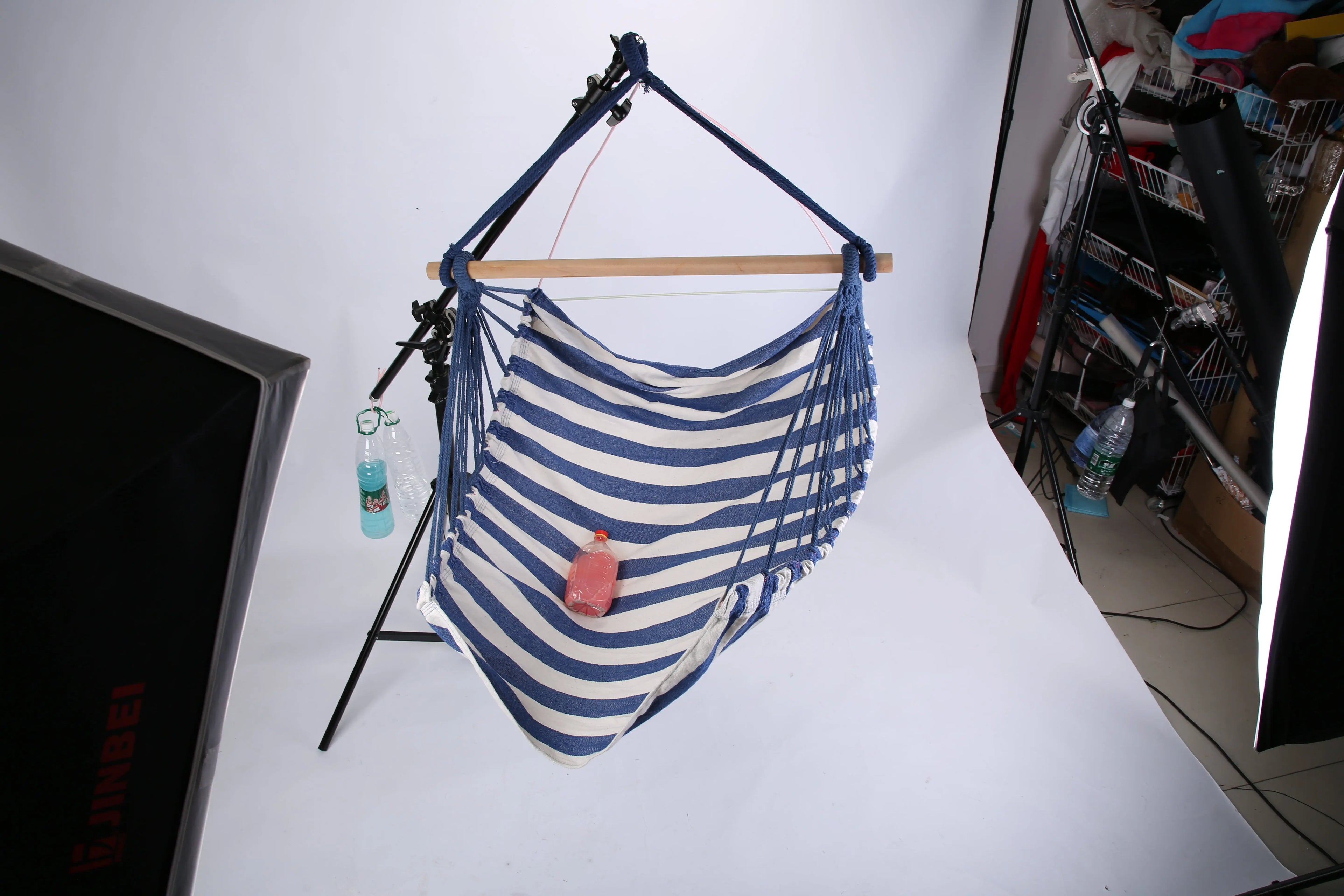 1Pc Hammock Hanging Chair Canvas Porch Patio Swing Seat Portable Camping Rope Seat Wooden Stick Hammock Chair With 2 Pillows 265LBS Load-bearing Smart Desion