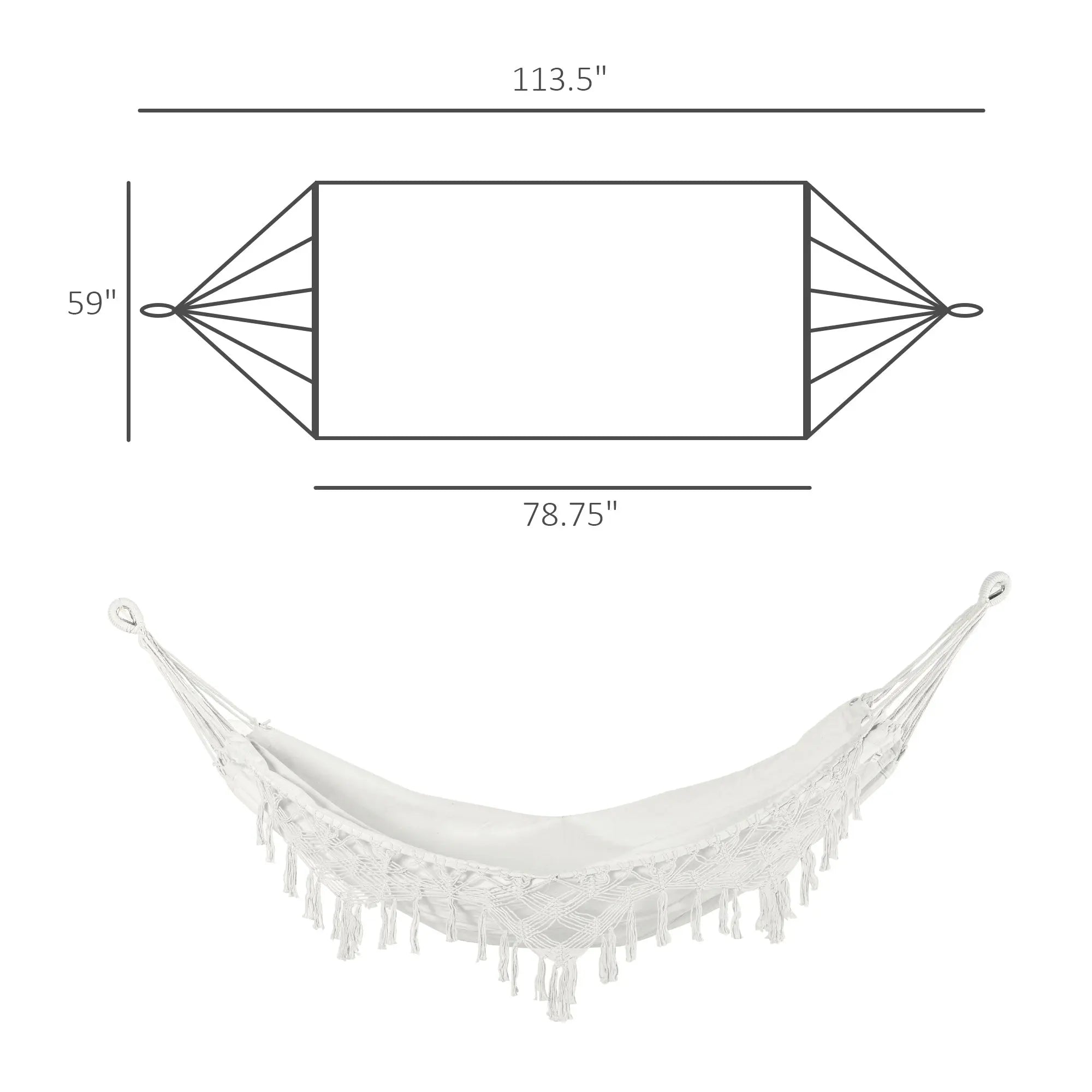 Extra Large Boho Hammock with Macrame Tassel Fringe, Includes Carrying Bag, Indoor Outdoor Tree Hammock for Porch, Backyard, Camping, White Smart Desion