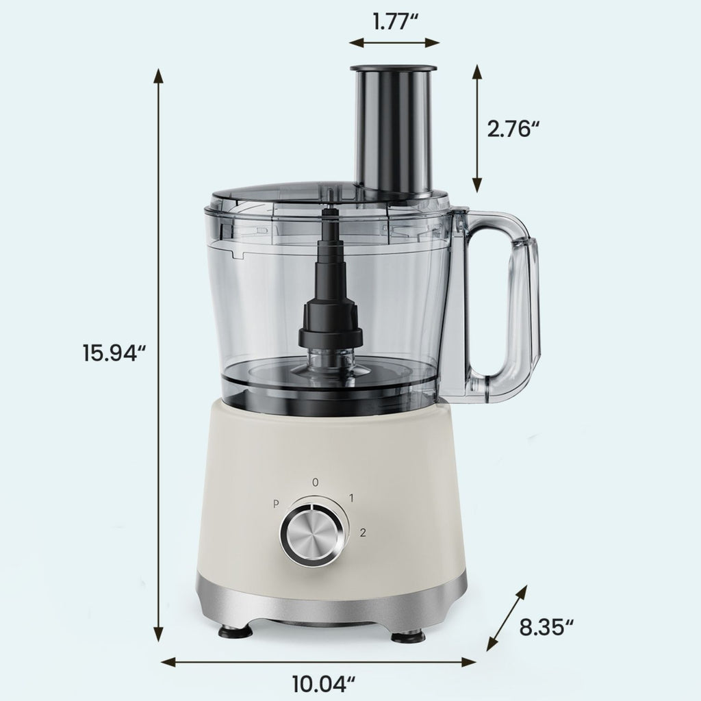 Food Processor 10.5 Cup – 5 Blades, 3 Modes, Dishwasher Safe, Stainless Steel