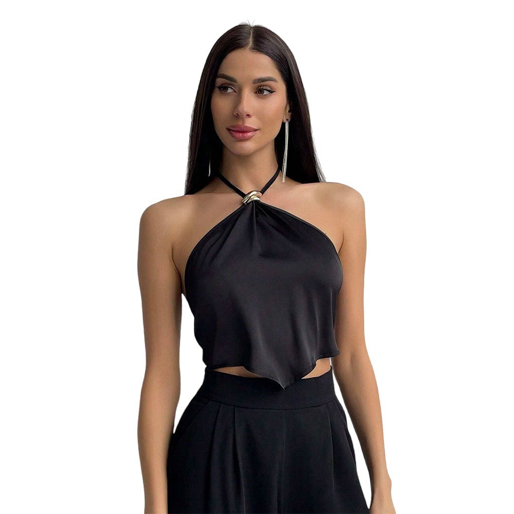 Backless Halter Neck Tank Top – Lace-Up, Slim Fit, Open Back, Women's Summer Top